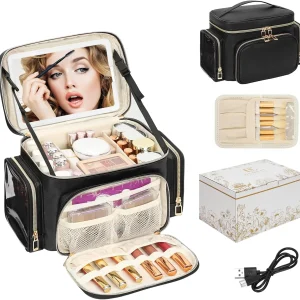 Travel Makeup Bag with LED Mirror