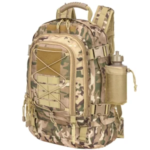 60L tactical MOLLE backpack for hiking, camping, and travel.