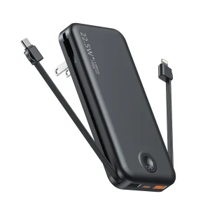 12000mAh portable charger with built-in cables