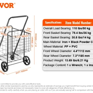 Folding cart with liner, swivel wheels, large capacity