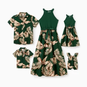 Family tropical leaf matching vacation outfit set