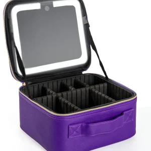 Travel makeup bag with mirror and light